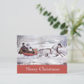 ヴィンテージクリスマス、道路の冬、そり馬 シーズンポストカード (スタンド正面)