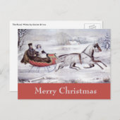 ヴィンテージクリスマス、道路の冬、そり馬 シーズンポストカード (正面/裏面)