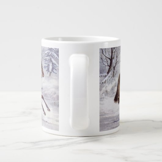 ヴィンテージクリスマス、道路の冬、そり馬 ジャンボコーヒーマグカップ (裏面)