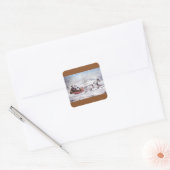 ヴィンテージクリスマス、道路の冬、そり馬 スクエアシール (封筒)