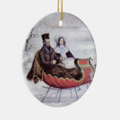 ヴィンテージクリスマス、道路の冬、そり馬 セラミックオーナメント (右)