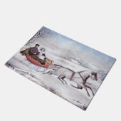 ヴィンテージクリスマス、道路の冬、そり馬 ドアマット (アングル)