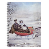 ヴィンテージクリスマス、道路の冬、そり馬 ノートブック (正面)