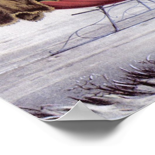 ヴィンテージクリスマス、道路の冬、そり馬 ポスター (角)