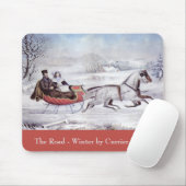 ヴィンテージクリスマス、道路の冬、そり馬 マウスパッド (マウス)