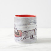 ヴィンテージクリスマス、道路の冬、そり馬 マグカップ (中央)