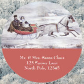 ヴィンテージクリスマス、道路の冬、そり馬 ラウンドシール