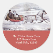 ヴィンテージクリスマス、道路の冬、そり馬 ラウンドシール (正面)