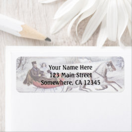 ヴィンテージクリスマス、道路の冬、そり馬 ラベル