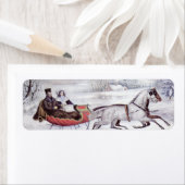 ヴィンテージクリスマス、道路の冬、そり馬 ラベル (インサイチュ)