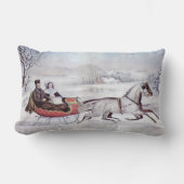 ヴィンテージクリスマス、道路の冬、そり馬 ランバークッション (正面)