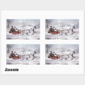 ヴィンテージクリスマス、道路の冬、そり馬 長方形シール (シート)