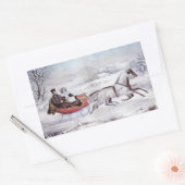 ヴィンテージクリスマス、道路の冬、そり馬 長方形シール (封筒)