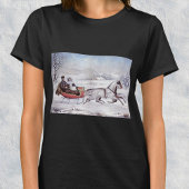 ヴィンテージクリスマス、道路の冬、そり馬 Tシャツ