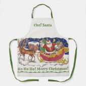 ヴィンテージクリスマス、陽気なサンタクロースとそり エプロン (正面)