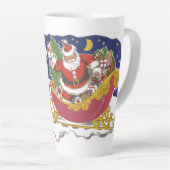 ヴィンテージクリスマス、陽気なサンタクロースとそり カフェラテマグ (右アングル)