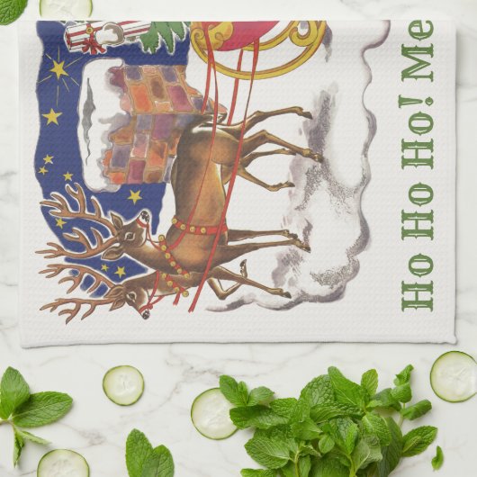 ヴィンテージクリスマス、陽気なサンタクロースとそり キッチンタオル (折り畳み)