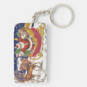 ヴィンテージクリスマス、陽気なサンタクロースとそり キーホルダー (裏面)