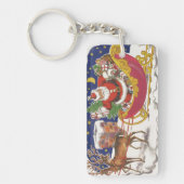 ヴィンテージクリスマス、陽気なサンタクロースとそり キーホルダー (正面)