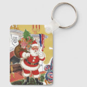 ヴィンテージクリスマス、陽気なサンタクロースとプレゼント キーホルダー (裏面)