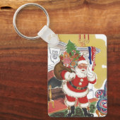 ヴィンテージクリスマス、陽気なサンタクロースとプレゼント キーホルダー (正面)