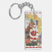 ヴィンテージクリスマス、陽気なサンタクロースとプレゼント キーホルダー (正面左)