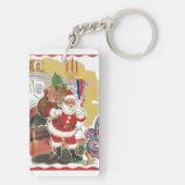 ヴィンテージクリスマス、陽気なサンタクロースとプレゼント キーホルダー (裏面)