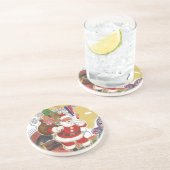 ヴィンテージクリスマス、陽気なサンタクロースとプレゼント コースター (側面)