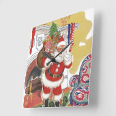 ヴィンテージクリスマス、陽気なサンタクロースとプレゼント スクエア壁時計 (傾斜)