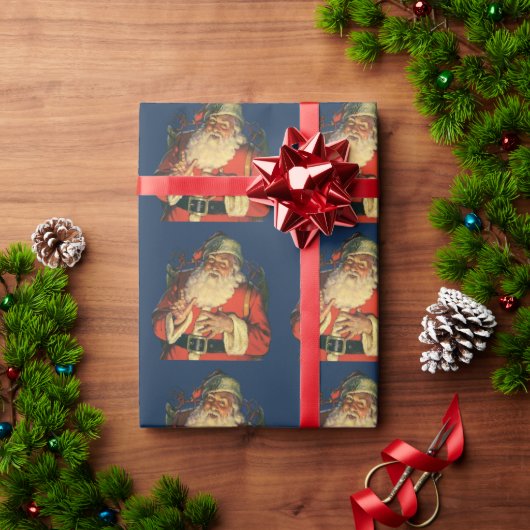 ヴィンテージクリスマス、陽気なサンタクロースのおもちゃ ラッピングペーパー (クリスマスギフト)