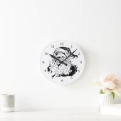 ヴィンテージクリスマス、陽気なサンタクロース ブラック ラウンド壁時計 (ホーム)