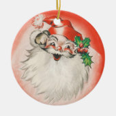 ヴィンテージクリスマス、陽気なレトロ50年代のサンタクロース セラミックオーナメント (正面)