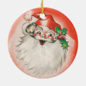 ヴィンテージクリスマス、陽気なレトロ50年代のサンタクロース セラミックオーナメント (裏面)