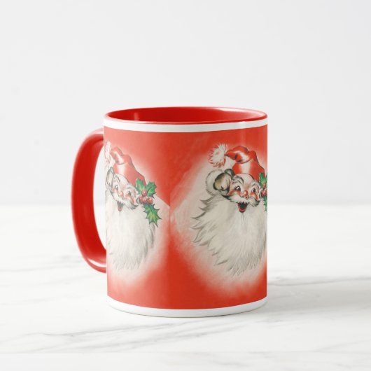 ヴィンテージクリスマス、陽気なレトロ50年代のサンタクロース マグカップ (正面左)