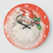 ヴィンテージクリスマス、陽気なレトロ50年代のサンタクロース ラージ壁時計 (正面)