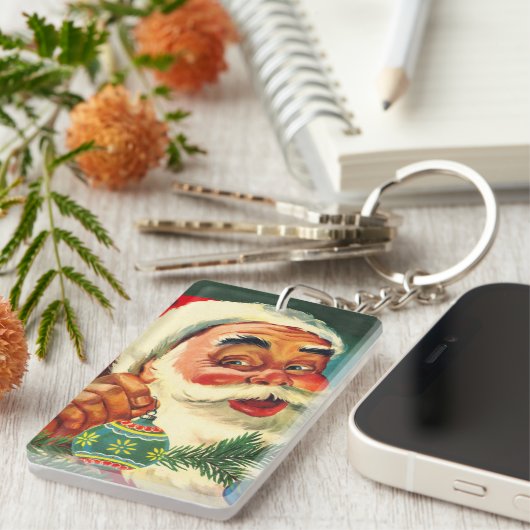 ヴィンテージクリスマス、陽気なレトロ50'sサンタクロース キーホルダー (正面右)