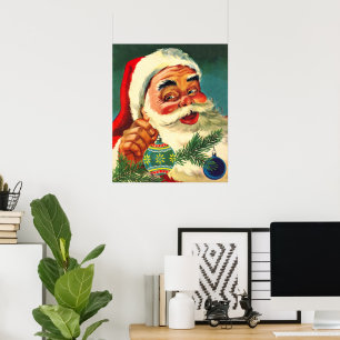 ヴィンテージクリスマス、陽気なレトロ50'sサンタクロース ポスター