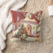 ヴィンテージクリスマス　雪のファミリーハウス クッション (ブランケット)