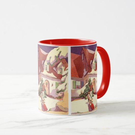 ヴィンテージクリスマス 雪のファミリーハウス マグカップ (正面右)