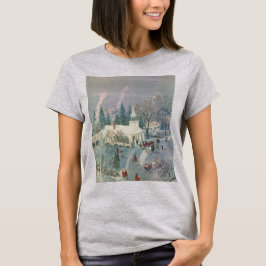 ヴィンテージクリスマス、雪の中を教会へ向かう人々 Tシャツ