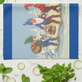 ヴィンテージクリスマス、雪の森のエルフたち キッチンタオル (折り畳み)