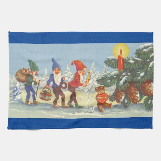 ヴィンテージクリスマス、雪の森のエルフたち キッチンタオル (横)
