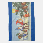ヴィンテージクリスマス、雪の森のエルフたち キッチンタオル (縦)