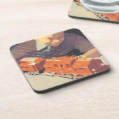 ヴィンテージクリスマス、電車のおもちゃで遊ぶ少年 コースター (左側)