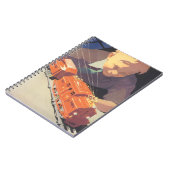 ヴィンテージクリスマス、電車のおもちゃで遊ぶ少年 ノートブック (左側)