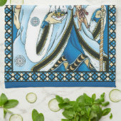 ヴィンテージクリスマス、青いサンタクロースのスノーグローブ キッチンタオル (折り畳み)