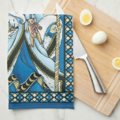 ヴィンテージクリスマス、青いサンタクロースのスノーグローブ キッチンタオル (四つ折り)