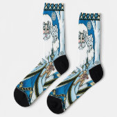 ヴィンテージクリスマス、青いサンタクロースのスノーグローブ ソックス (左)