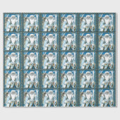 ヴィンテージクリスマス、青いサンタクロースのスノーグローブ ラッピングペーパー (フラット)