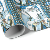 ヴィンテージクリスマス、青いサンタクロースのスノーグローブ ラッピングペーパー (ロールコーナー)